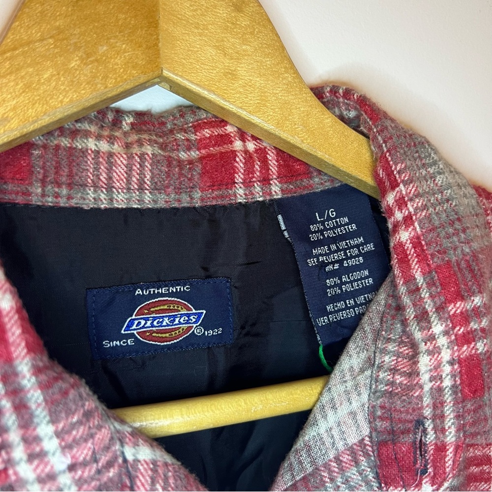 SOLD Vintage Dickies Red Plaid Flannel Button Down Shirt - Picture 4 of 6